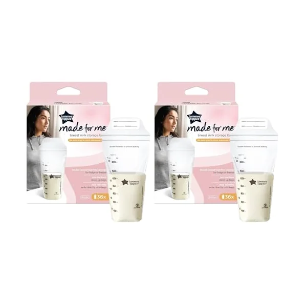 Tommee Tippee Closer to Nature Breast Milk Storage Bags, Pre-Sterilised Stand-Up Pouches, Secure Double Seal, Single Use, 350ml Capacity, Pack of 72
