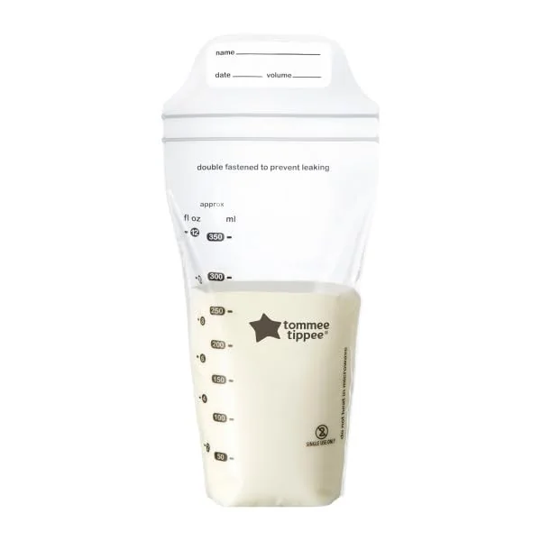 Tommee Tippee Closer to Nature Breast Milk Storage Bags, Pre-Sterilised Stand-Up Pouches, Secure Double Seal, Single Use, 350ml Capacity, Pack of 72