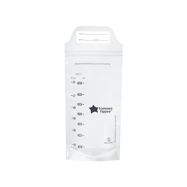 Tommee Tippee Closer to Nature Breast Milk Storage Bags, Pre-Sterilised Stand-Up Pouches, Secure Double Seal, Single Use, 350ml Capacity, Pack of 72