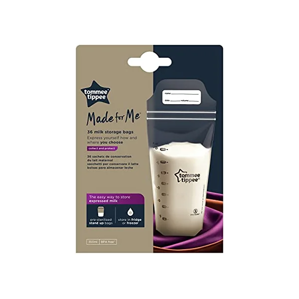 Tommee Tippee Closer to Nature Breast Milk Storage Bags, Pre-Sterilised Stand-Up Pouches, Secure Double Seal, Single Use, 350ml Capacity, Pack of 72
