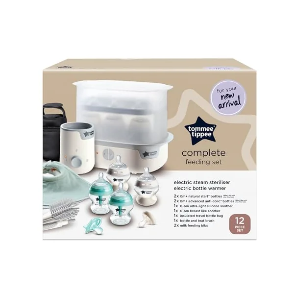 Tommee Tippee Complete Feeding Set Electric Steam Steriliser | Includes Easiwarm Bottle and Food Warmer, Newborn Self-Sterilising Bottles, Kills 99.9% of Bacteria