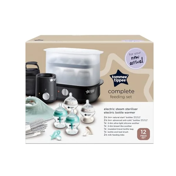 Tommee Tippee Complete Feeding Set Electric Steam Steriliser | Includes Easiwarm Bottle and Food Warmer, Newborn Self-Sterilising Bottles, Kills 99.9% of Bacteria