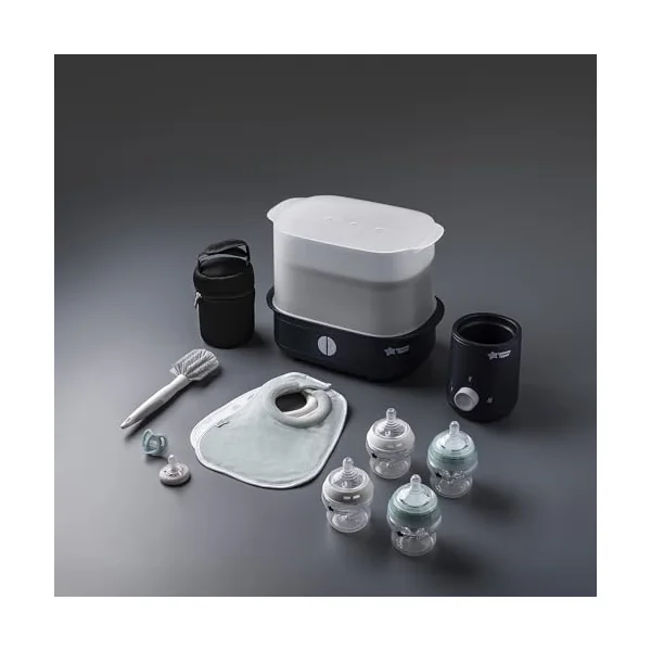 Tommee Tippee Complete Feeding Set Electric Steam Steriliser | Includes Easiwarm Bottle and Food Warmer, Newborn Self-Sterilising Bottles, Kills 99.9% of Bacteria