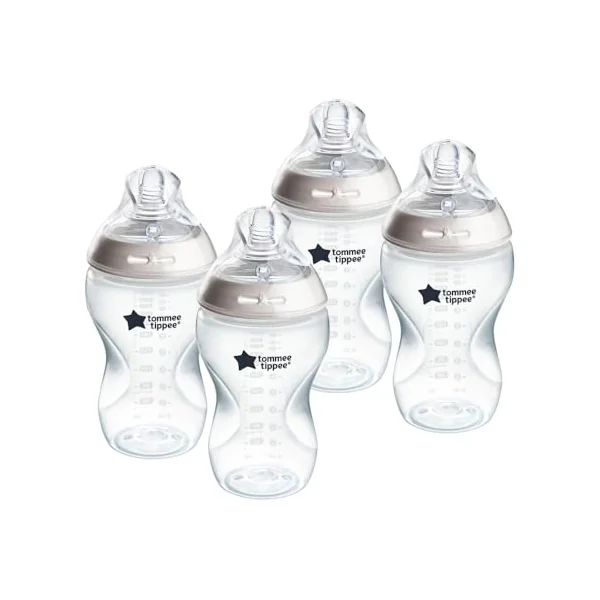 Tommee Tippee Natural Start Baby Bottle Breast-Like Teat 3m+ 340ml | Pack of 4, Medium Flow Breast-Like Teat, Self-Sterilising, Natural Latch Design, BPA Free