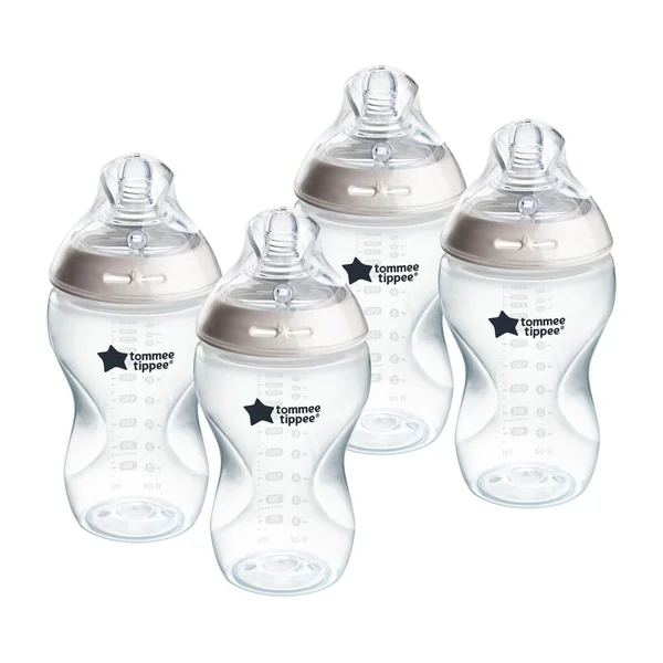 Tommee Tippee Natural Start Baby Bottle Breast-Like Teat 3m+ 340ml | Pack of 4, Medium Flow Breast-Like Teat, Self-Sterilising, Natural Latch Design, BPA Free
