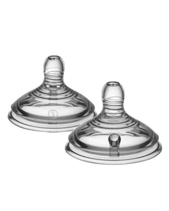 Tommee Tippee Natural Start Baby Bottle Teats Slow Flow | Pack of 2, Breast-Like Shape for a Natural Latch, Anti-Colic Valve Reduces Wind and Discomfort, Soft BPA Free Silicone