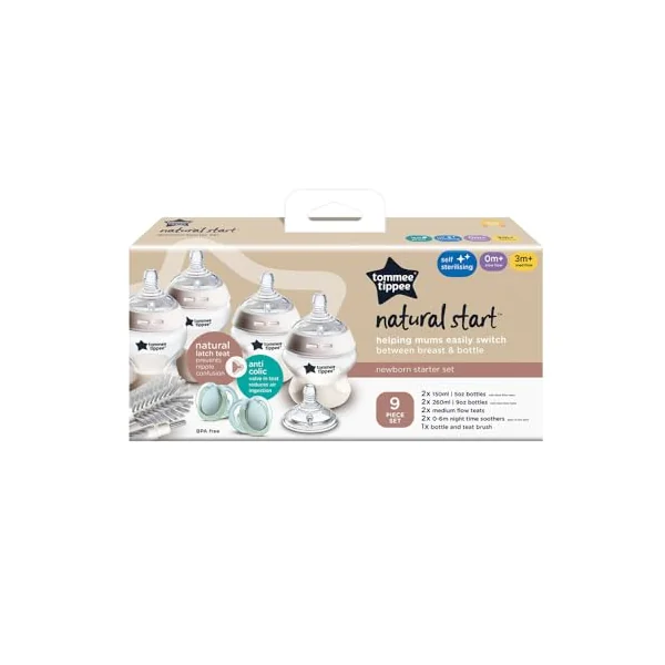 Tommee Tippee Natural Start Newborn Starter Set Anti-Colic | Includes 150ml and 260ml Bottles and Medium Flow Teats Included, BPA Free Plastic, Self-Sterilising Design