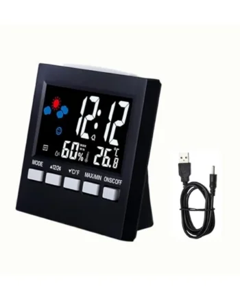 TopHomer Hygrometer Indoor Thermometer, Large LCD Display Digital Temperature Humidity Monitor with Alarm Clock, Weather Forecast and USB Wire for Home Office