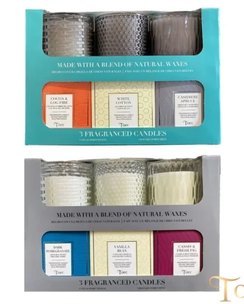 Torc Fragranced Textured Glass Candles, 3 Pack