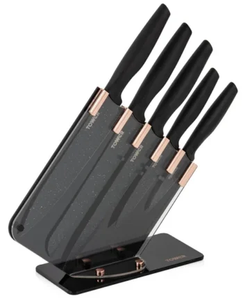 Tower 5 Piece Knife Block - Rose Gold and Black