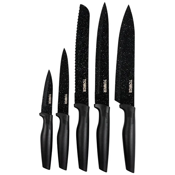 Tower 5 Piece Knife Block - Rose Gold and Black