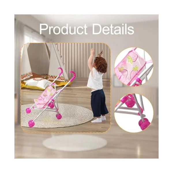 Toy Easy Assemble Safe Push Cart for Toddler Role Play Game Toy Doll Push Cart