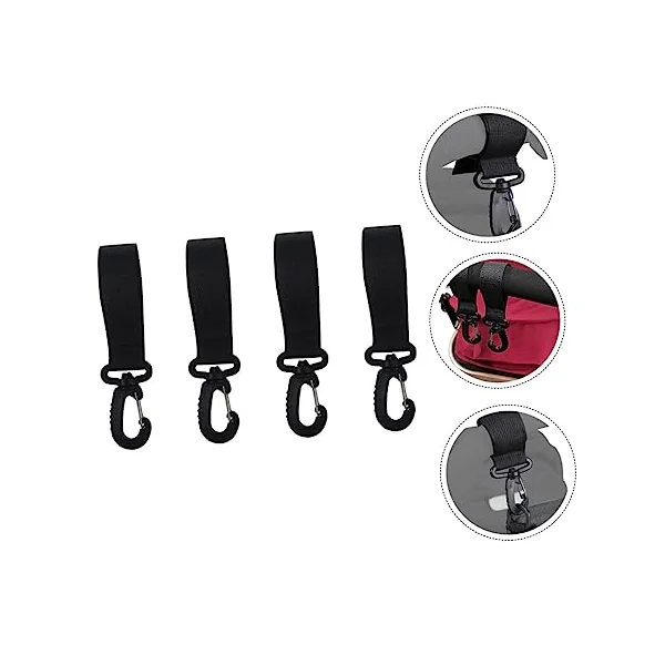 Toyvian 4 Pairs 360 Degree Rotation Multi-Function Stroller Hooks with Polyester Material Black Versatile Hooks for Hanging Baby Diaper Bags and Prams