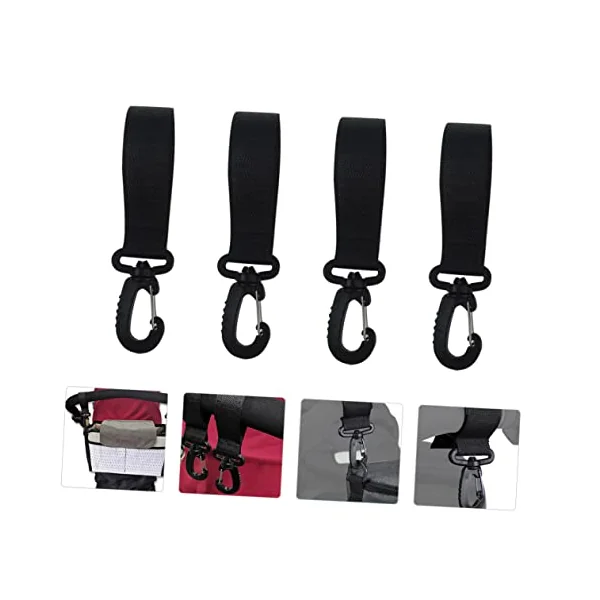 Toyvian 4 Pairs 360 Degree Rotation Multi-Function Stroller Hooks with Polyester Material Black Versatile Hooks for Hanging Baby Diaper Bags and Prams