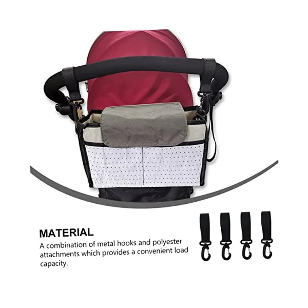 Toyvian 4 Pairs 360 Degree Rotation Multi-Function Stroller Hooks with Polyester Material Black Versatile Hooks for Hanging Baby Diaper Bags and Prams