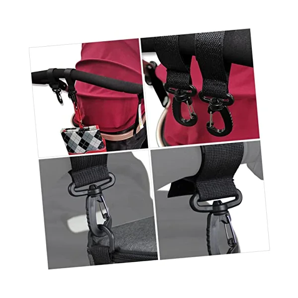 Toyvian 4 Pairs 360 Degree Rotation Multi-Function Stroller Hooks with Polyester Material Black Versatile Hooks for Hanging Baby Diaper Bags and Prams