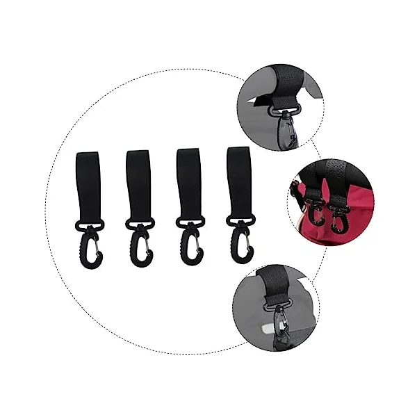 Toyvian 4 Pairs 360 Degree Rotation Multi-Function Stroller Hooks with Polyester Material Black Versatile Hooks for Hanging Baby Diaper Bags and Prams