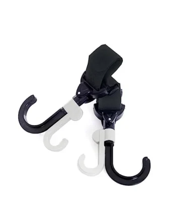 Toyvian Stroller Hooks and Clips for Baby Strollers, Heavy Duty Hook and Loop Buggy Hangers, Black and Gray Rope, 2pcs Set for Diaper Bags and Grocery Carrying