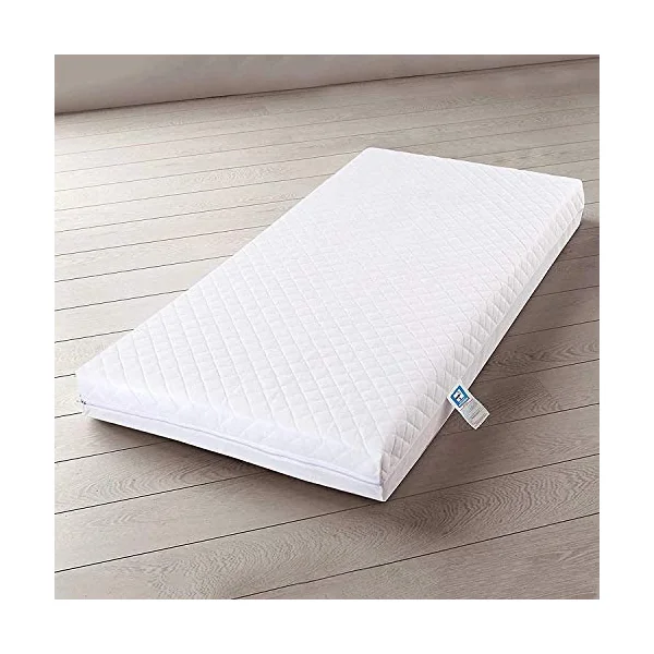 Travel Cot Bed Mattress - comes with Super Soft Breathable Water Resistant Quilted Cover, Removable Washable - 120 X 60 X 7 CM