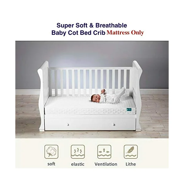 Travel Cot Bed Mattress - comes with Super Soft Breathable Water Resistant Quilted Cover, Removable Washable - 120 X 60 X 7 CM