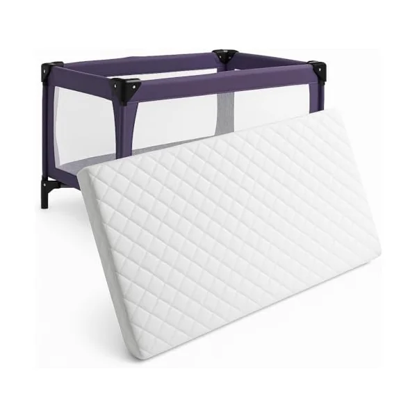 Travel Cot Mattress 95×65×5 cm – Built‑in Quilted Fitted Protector – Fits Graco, Red Kite, Hauck & Mamas & Papas Travel Cots – Waterproof, Hypoallergenic Polypropylene Foam Mattress
