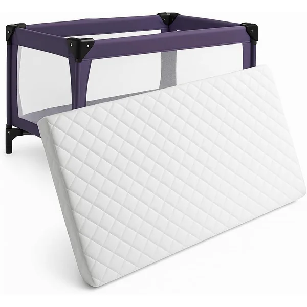 Travel Cot Mattress 95×65×5 cm – Built‑in Quilted Fitted Protector – Fits Graco, Red Kite, Hauck & Mamas & Papas Travel Cots – Waterproof, Hypoallergenic Polypropylene Foam Mattress