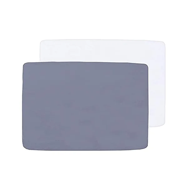 Travel Cot Sheets 95x65cm Fitted 2 Pack–Ultra Soft Microfiber, White & Grey | Fits Graco, Red Kite & Maxi-Cosi travel cots. Ultra soft & breathable microfiber. Snug fit. Preshrunk.