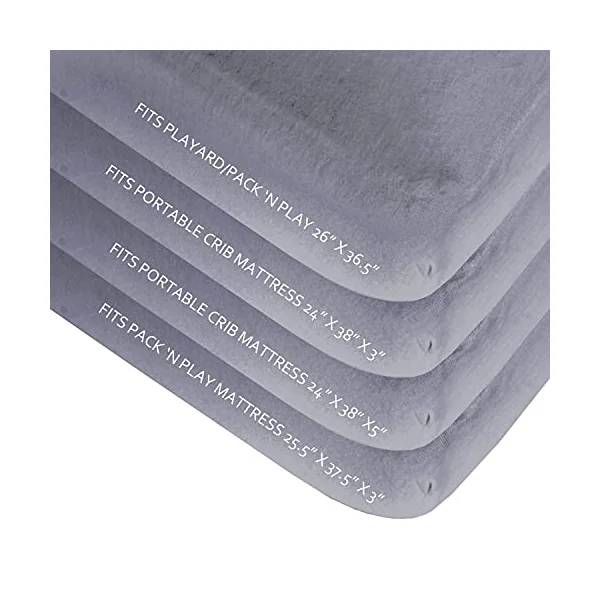 Travel Cot Sheets 95x65cm Fitted 2 Pack–Ultra Soft Microfiber, White & Grey | Fits Graco, Red Kite & Maxi-Cosi travel cots. Ultra soft & breathable microfiber. Snug fit. Preshrunk.