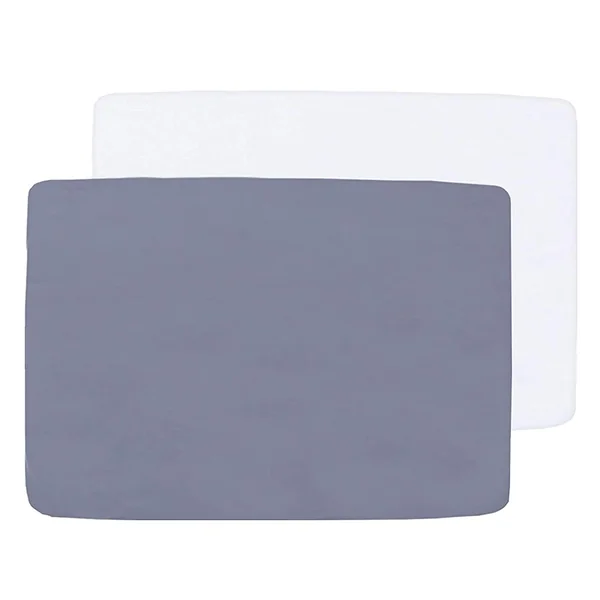 Travel Cot Sheets 95x65cm Fitted 2 Pack–Ultra Soft Microfiber, White & Grey | Fits Graco, Red Kite & Maxi-Cosi travel cots. Ultra soft & breathable microfiber. Snug fit. Preshrunk.
