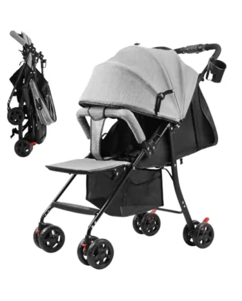 Travel Pram with Adjustable Backrest, Folding Infant Pushchair with Canopy, Storage Basket, Baby Stroller for 0-2 Years Toddlers Up to 10kg (Grey)