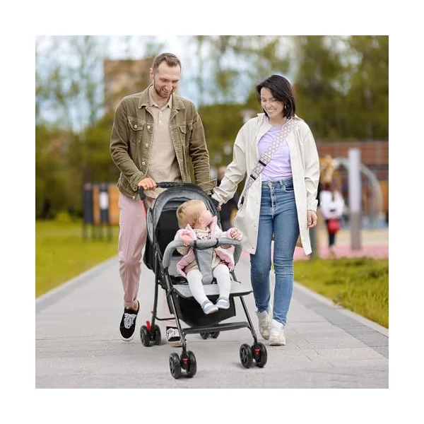 Travel Pram with Adjustable Backrest, Folding Infant Pushchair with Canopy, Storage Basket, Baby Stroller for 0-2 Years Toddlers Up to 10kg (Grey)