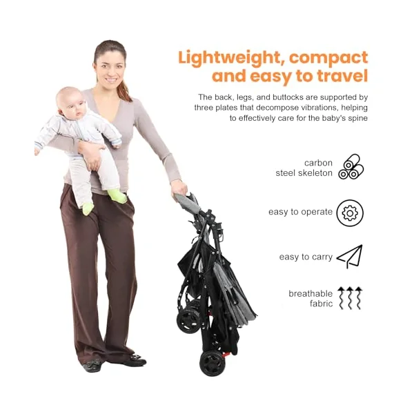 Travel Pram with Adjustable Backrest, Folding Infant Pushchair with Canopy, Storage Basket, Baby Stroller for 0-2 Years Toddlers Up to 10kg (Grey)