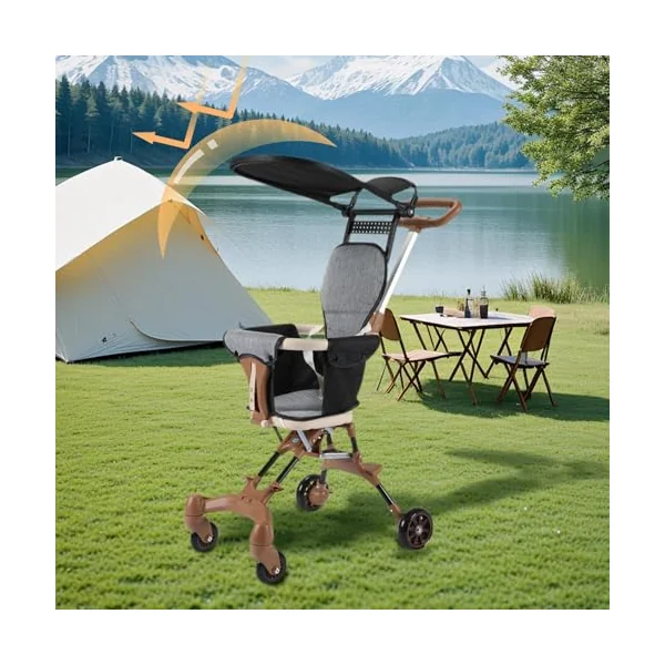 Travel Stroller for Child Bi-directional Seat Rotatable Wheels | Portable Rotatable Wheels Detachable Canopy Airplane Travel Storage Car Trunk Storage Stroller for Travel Short Trip