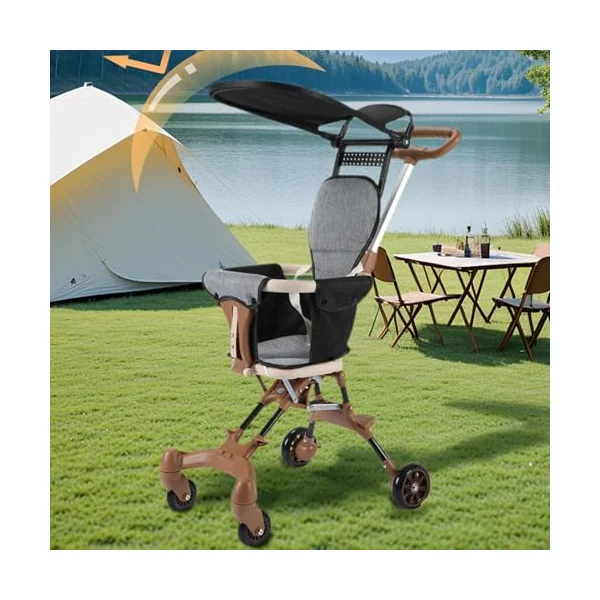 Travel Stroller for Child Bi-directional Seat Rotatable Wheels | Portable Rotatable Wheels Detachable Canopy Airplane Travel Storage Car Trunk Storage Stroller for Travel Short Trip