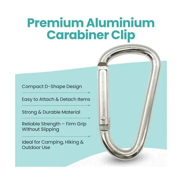 Trimming Shop 55mm Carabiner Aluminium Spring-Loaded Snap Hook Clasps D-Shape Keychain Clip | Lightweight Camping Carabiner for Outdoor Travel, Cycling, Hammock, Water Bottle Holder (Not for Climbing)