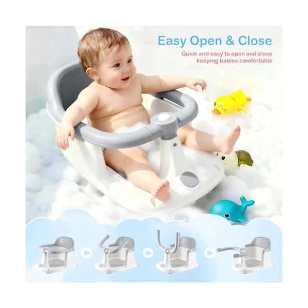 Trintion Baby Bath Seat, Non-Slip Soft Toddler Bath Chair 6 Months Plus with Suction Cups, Ergonomic Baby Bath Support, Grey (Gray, Upgrade)