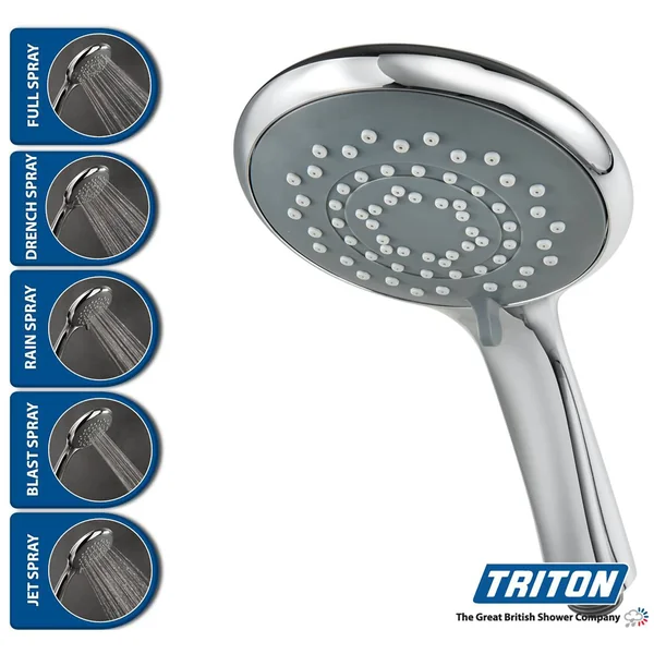 Triton Chrome effect 5-spray pattern Shower head, 242mm