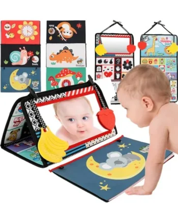 Tummy Time Mirror Toys Baby Sensory Toy Tummy Time Baby Mirror with Cloth Book Montessori Sensory Infant Mirrors for Toddle Newborn Toy 0-3-6-12 Months(Giraffe)