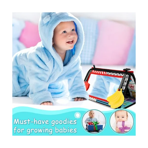 Tummy Time Mirror Toys Baby Sensory Toy Tummy Time Baby Mirror with Cloth Book Montessori Sensory Infant Mirrors for Toddle Newborn Toy 0-3-6-12 Months(Giraffe)