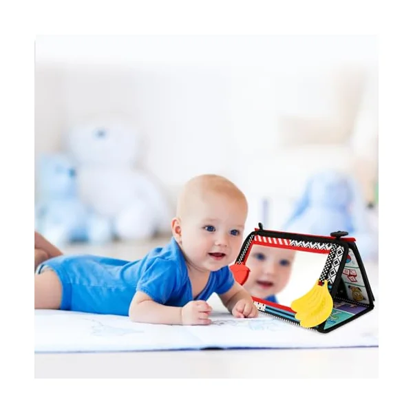 Tummy Time Mirror Toys Baby Sensory Toy Tummy Time Baby Mirror with Cloth Book Montessori Sensory Infant Mirrors for Toddle Newborn Toy 0-3-6-12 Months(Giraffe)