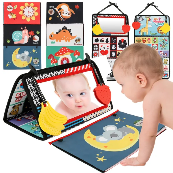 Tummy Time Mirror Toys Baby Sensory Toy Tummy Time Baby Mirror with Cloth Book Montessori Sensory Infant Mirrors for Toddle Newborn Toy 0-3-6-12 Months(Giraffe)