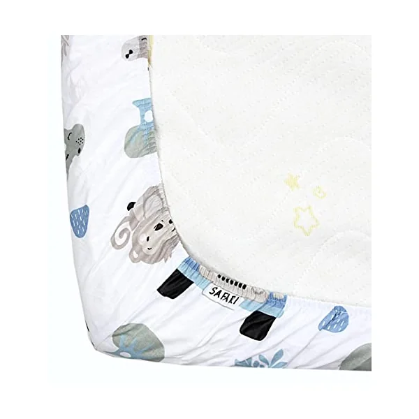 TupTam baby fitted sheet children fitted sheet for baby bed cot pack of 2, Zoo Blue/Stars/White/Grey, 70 x 140 cm