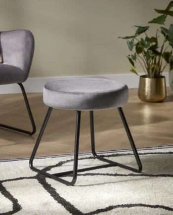 Turio Velvet effect Grey Metal Stool