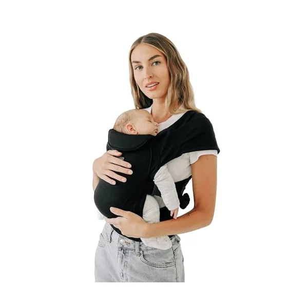 Tushbaby Pearl Wrap Carrier Black Newborn Baby Carrier with Storage | Fits 8-20 lb babies, Ergonomic wrap, Bottle holder & wipe attachment, Soft breathable fabric, Adjustable fit