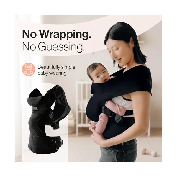 Tushbaby Pearl Wrap Carrier Black Newborn Baby Carrier with Storage | Fits 8-20 lb babies, Ergonomic wrap, Bottle holder & wipe attachment, Soft breathable fabric, Adjustable fit