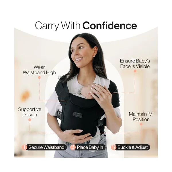 Tushbaby Pearl Wrap Carrier Black Newborn Baby Carrier with Storage | Fits 8-20 lb babies, Ergonomic wrap, Bottle holder & wipe attachment, Soft breathable fabric, Adjustable fit