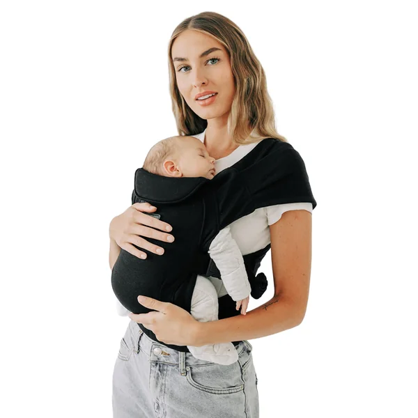 Tushbaby Pearl Wrap Carrier Black Newborn Baby Carrier with Storage | Fits 8-20 lb babies, Ergonomic wrap, Bottle holder & wipe attachment, Soft breathable fabric, Adjustable fit