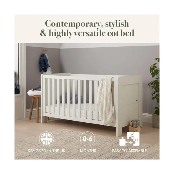 Tutti Bambini Alba 3-in-1 Convertible Cot Bed - White 140x70cm | Space-saving convertible cot bed with three modes: cot, toddler bed and day bed from birth to 6 years.