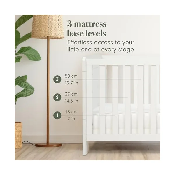 Tutti Bambini Alba 3-in-1 Convertible Cot Bed - White 140x70cm | Space-saving convertible cot bed with three modes: cot, toddler bed and day bed from birth to 6 years.