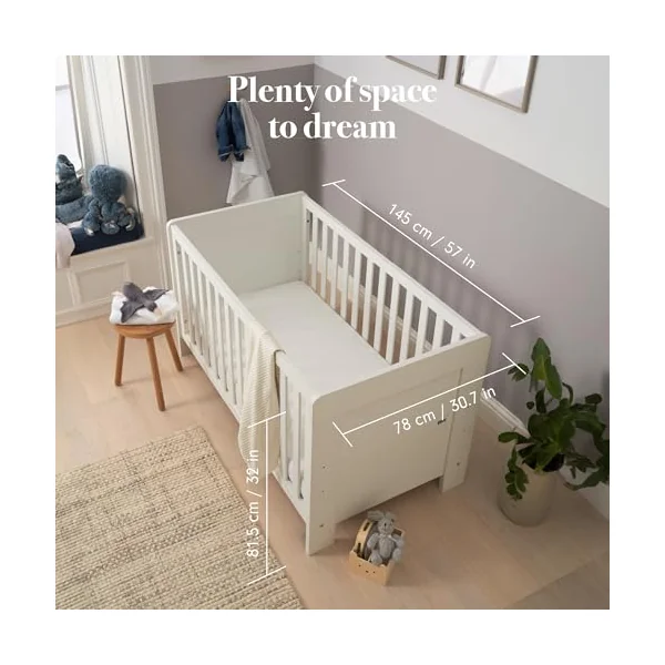Tutti Bambini Alba 3-in-1 Convertible Cot Bed - White 140x70cm | Space-saving convertible cot bed with three modes: cot, toddler bed and day bed from birth to 6 years.